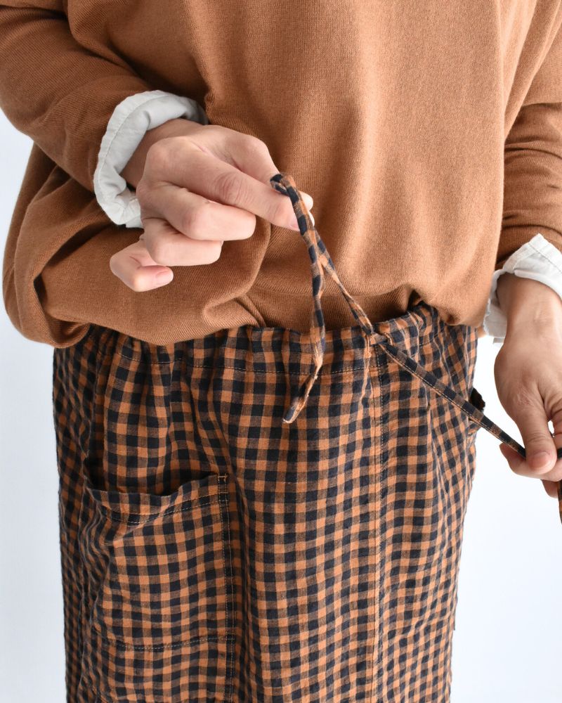 LINEN CHECK OVERDYE EASY SKIRT in Cinnamon