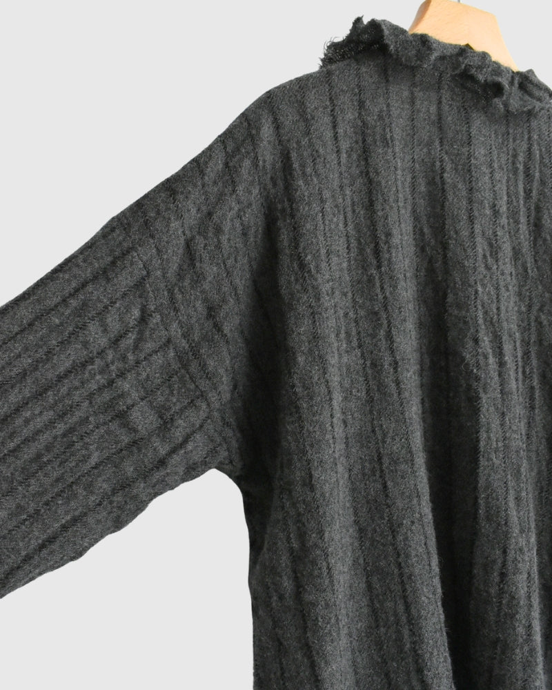 Wool Stripe Frill Trim Blouse in Gray