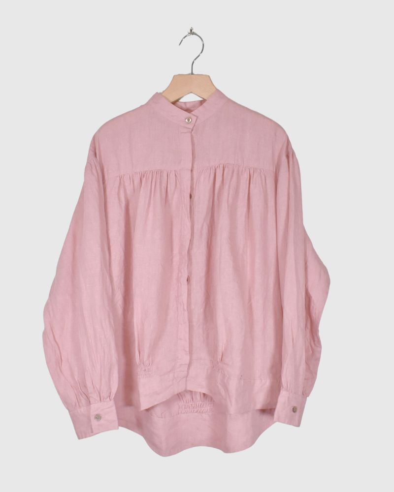 Linen Gather Shirt in Pink