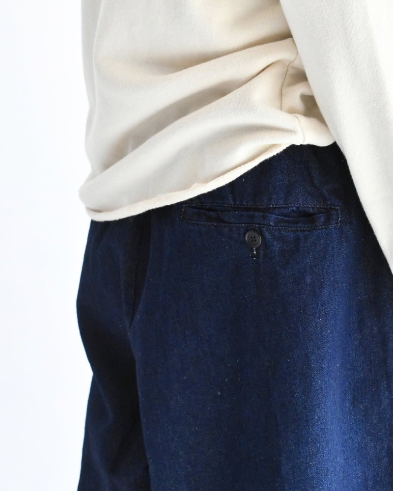 Cotton Linen Denim Tuck Pants in OneWash