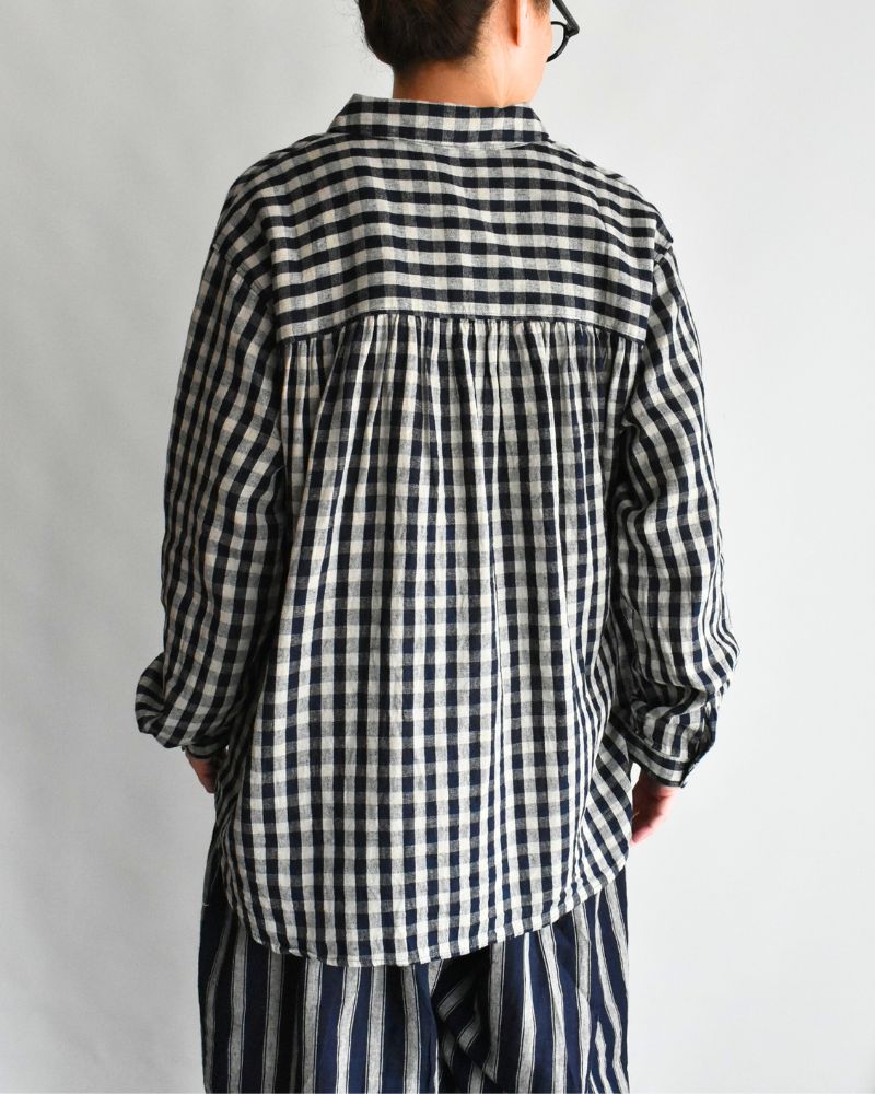 Linen Cotton Gingham Shirt in Indigo/Natural