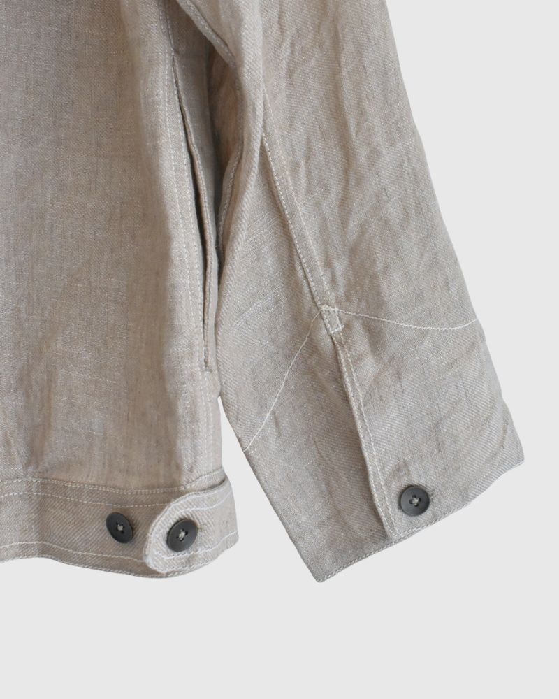 Handwoven Hemp Denim Collarless Jacket in Flax