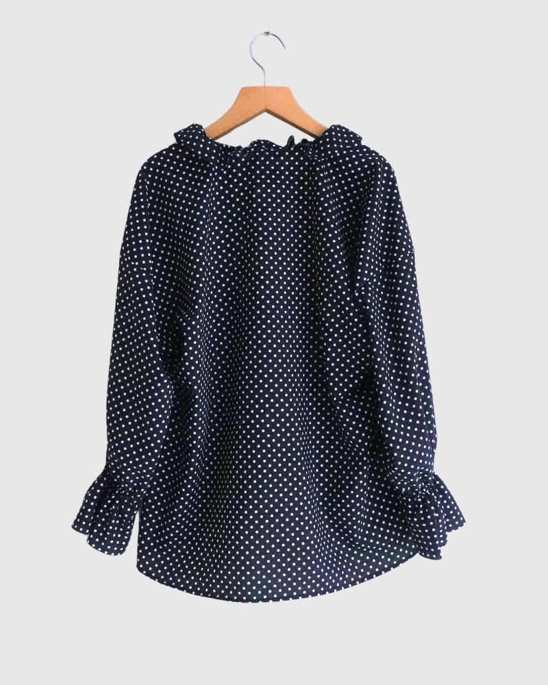 Dot Frill Blouse in Navy