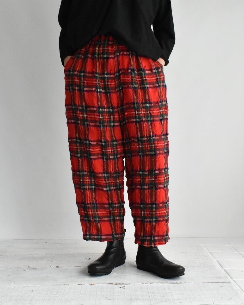 Cotton Wool Tartan Check Pants in Red