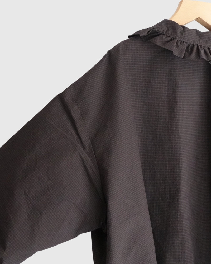 Collar & Front Frill Blouse in Brown