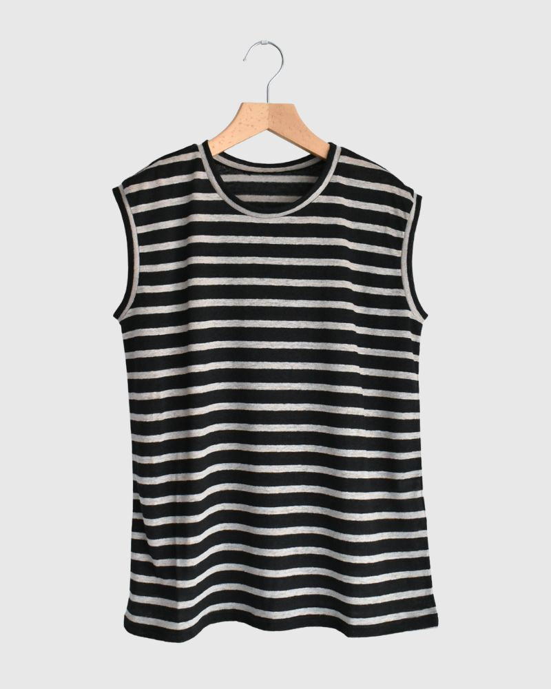 Border Tank Top in Black/Natural