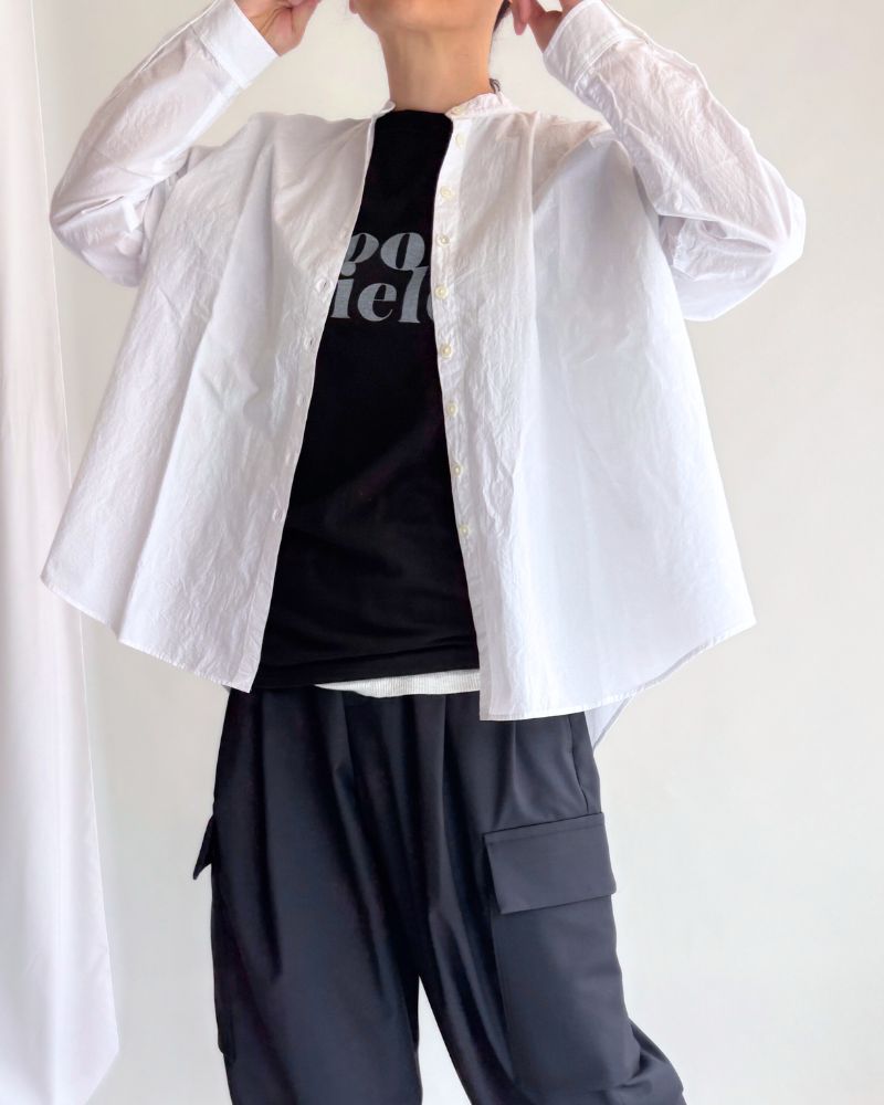 Band Collar Big Shirt in White