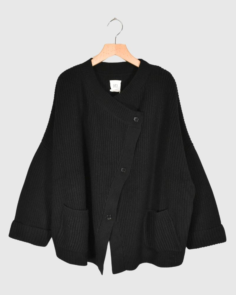 Lamb Wool Diagonal Cardigan in Black