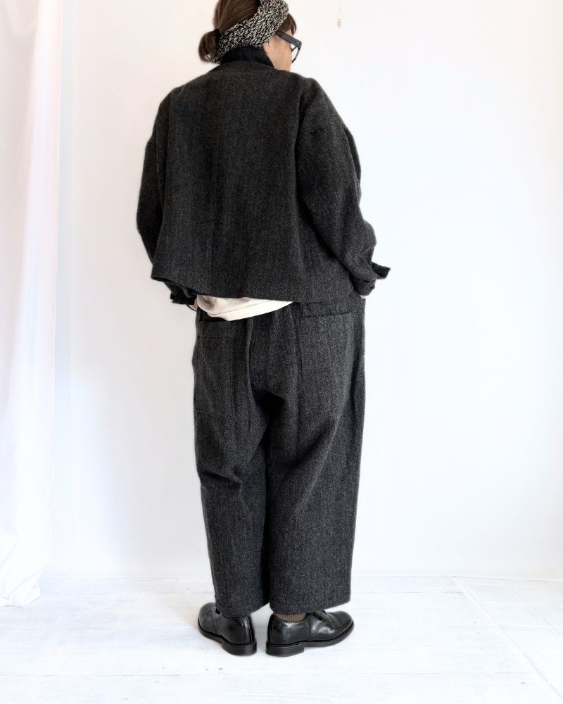 Wool Herringbone Pants in Black