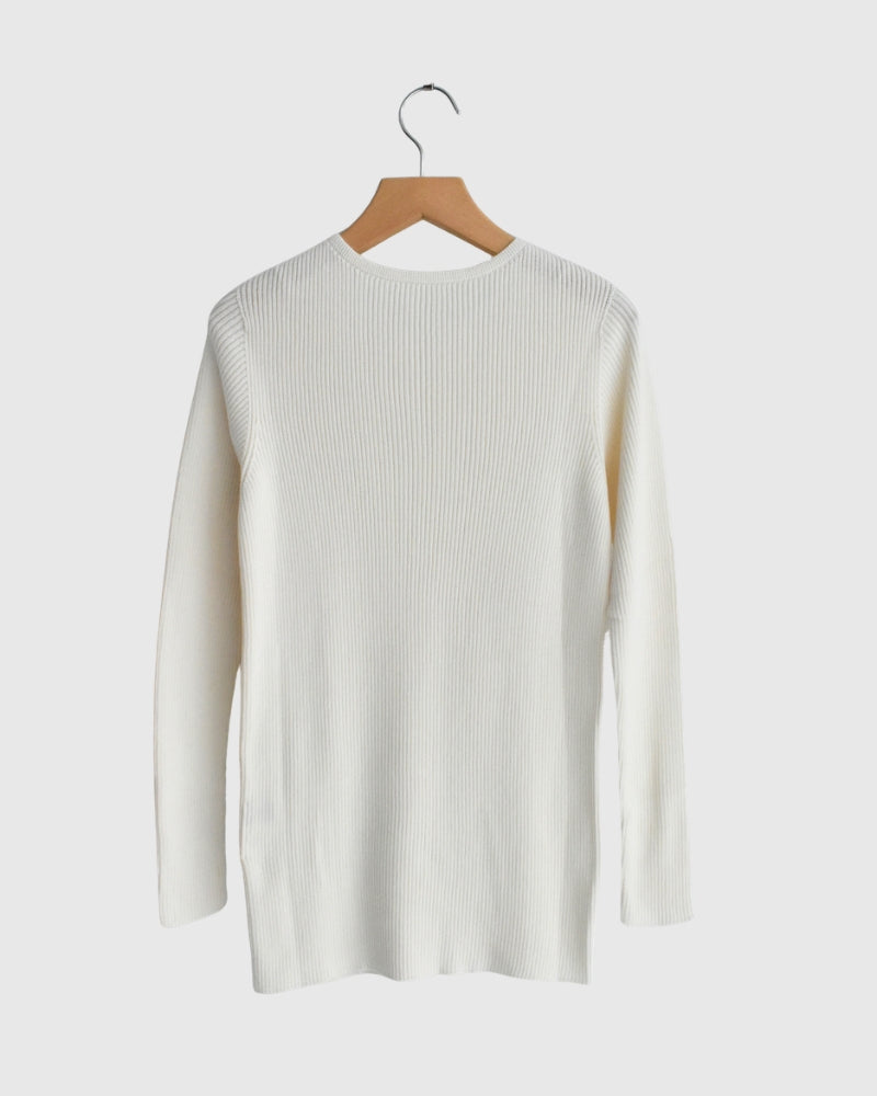 JAPAN WHOLEGARMENT Rib Knit Pullover in Ivory