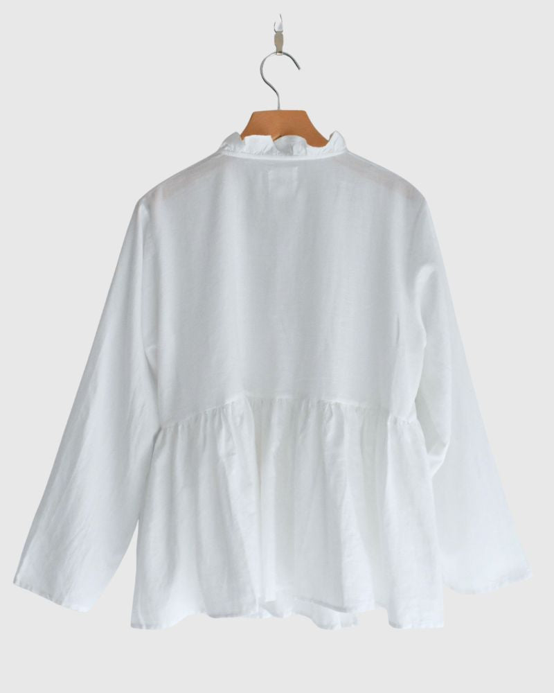 TWILL COTTON KHADI PLAIN (WASH) FRILL CACHE COEUR in White