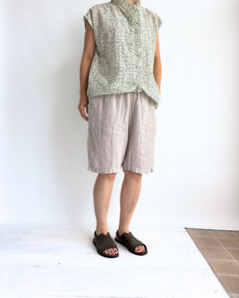 60'S LINEN OVERDYE EASYCROPPED SHORT PANTS in Gray
