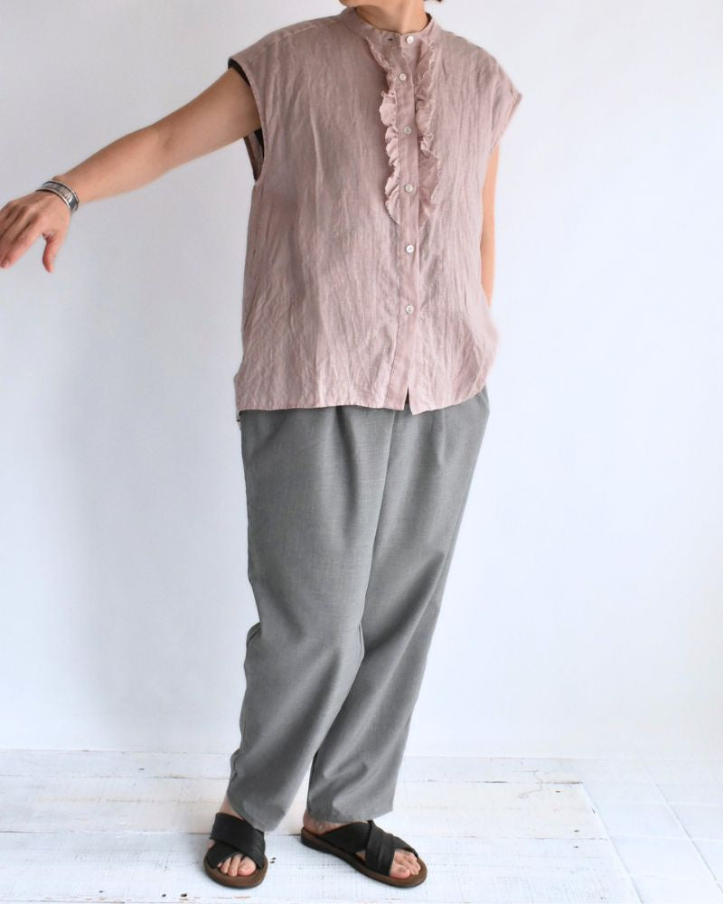 Linen Frill Sleeveless Blouse in Ash Pink