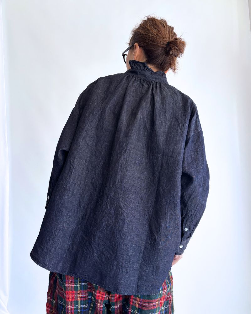 Denim ruffle blouse in IndigoDenim