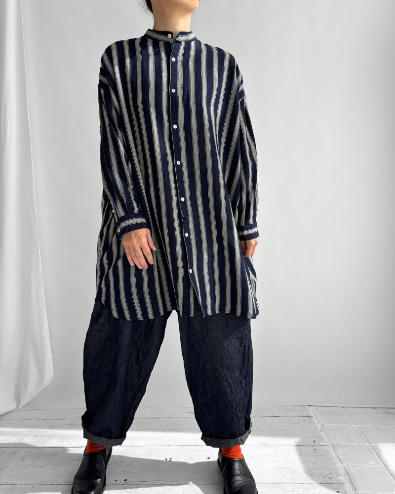 Linen Cotton Stripe Shirt in Indigo/Natural