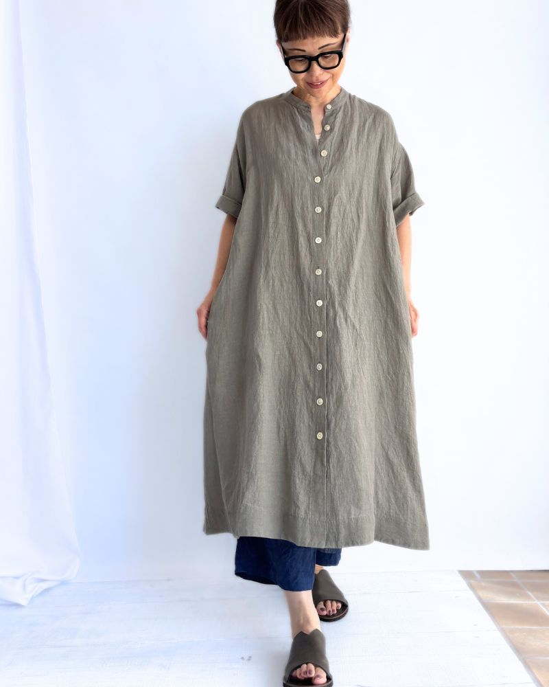 Band collar shirt dress in Gray