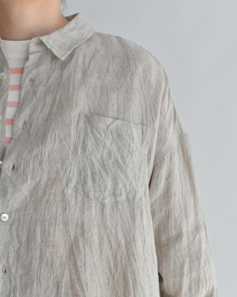 Handwoven 60×60 Linen Square Shirt in Flax