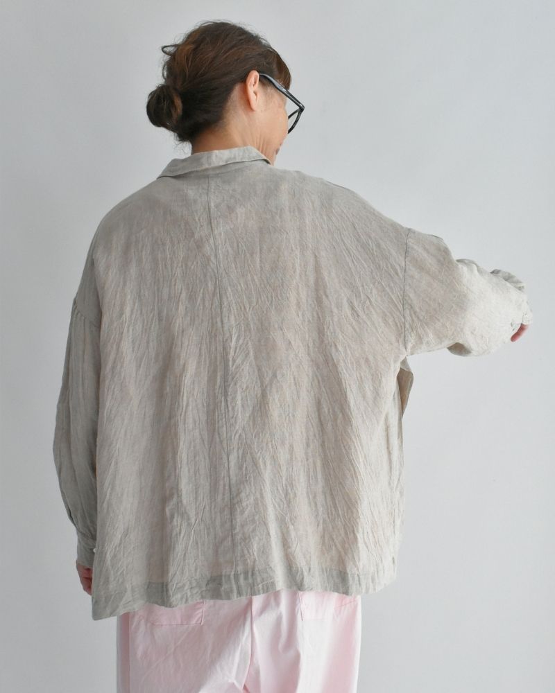 Handwoven 60×60 Linen Square Shirt in Flax