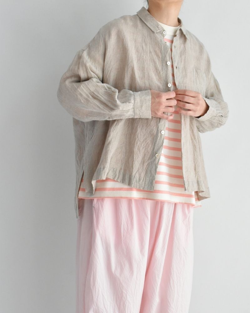 Handwoven 60×60 Linen Square Shirt in Flax