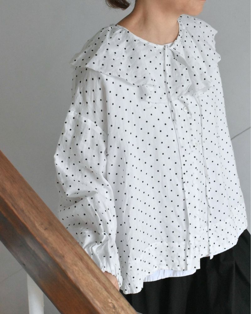 [Pre-order] S/S G1166 ORIGINAL SMALL DOTS 2WAY FRILL BLOUSE (Early March – Mid-March)