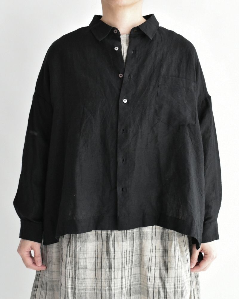 Handwoven 60×60 Linen Square Shirt in Black