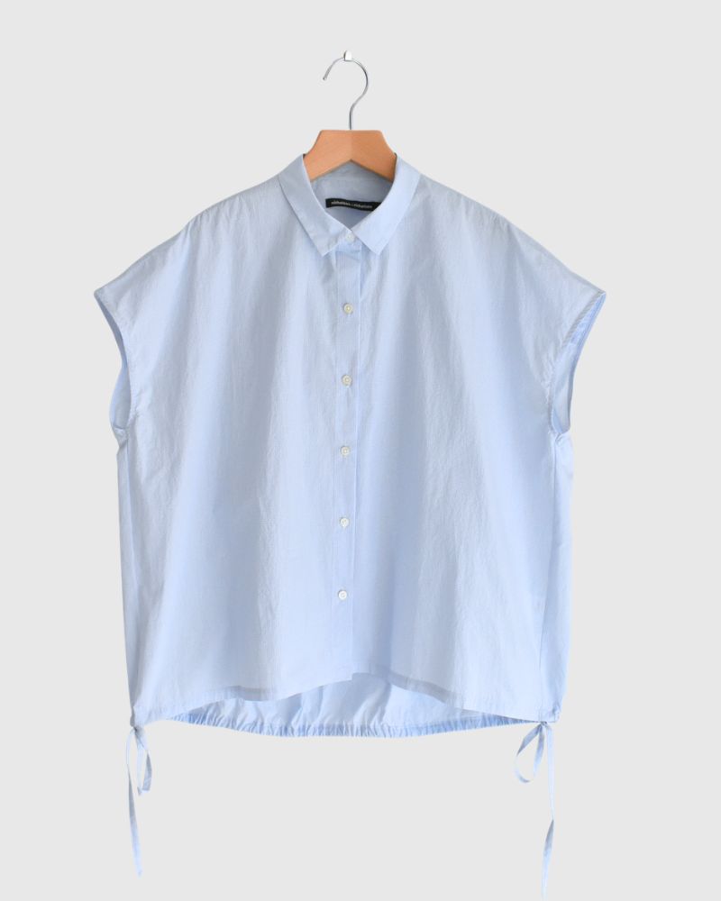 TENDER-W Back Gather French Sleeve Blouse in SaxCheck
