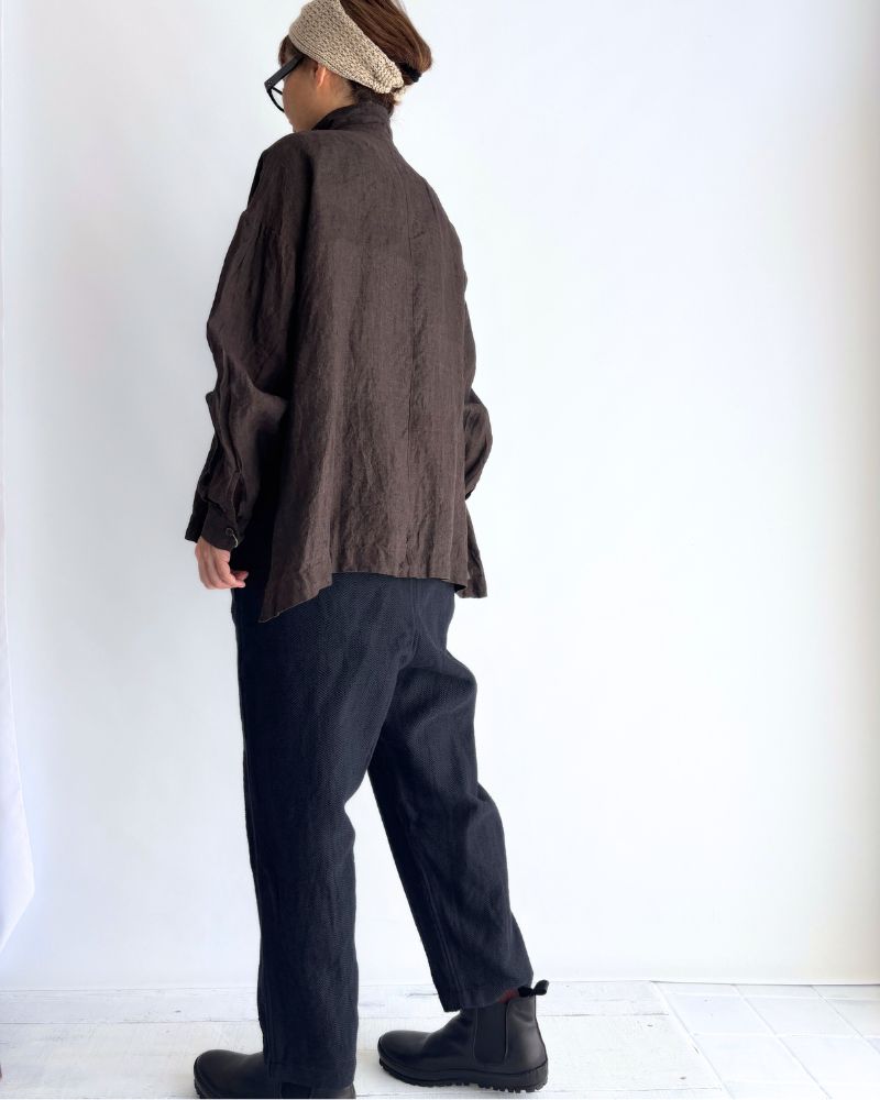 TEORI Cotton Herringbone Easy Tapered Pants in Black