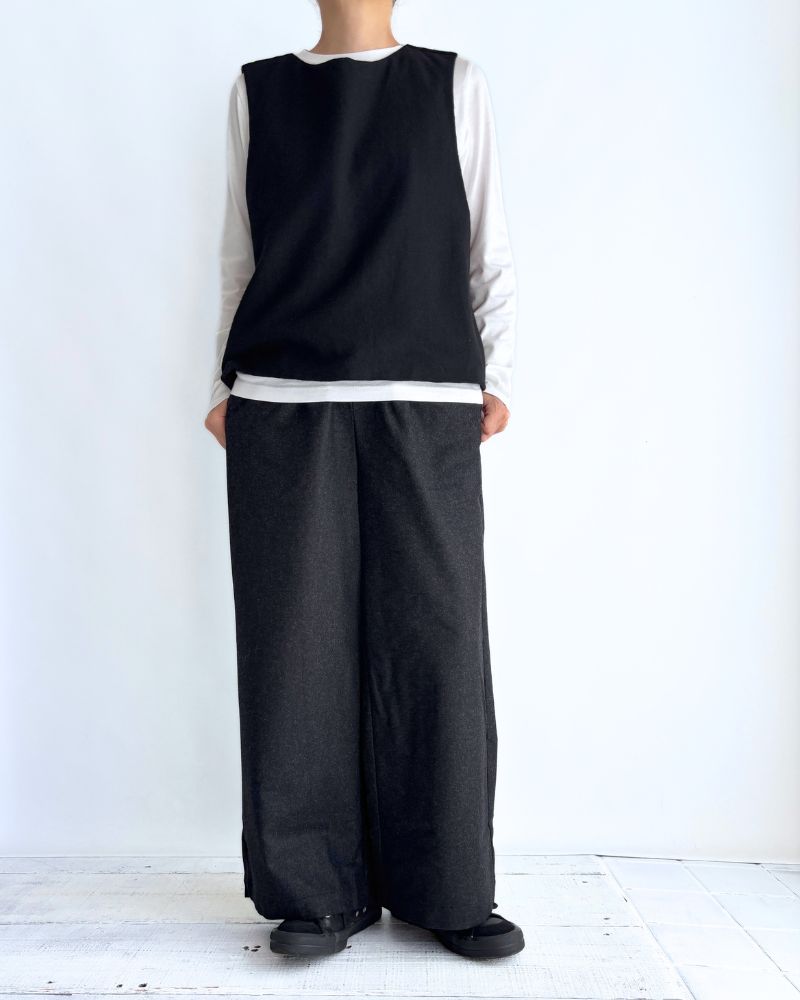 WOOL FLANNEL EASY WIDE PANTS in Charcoal