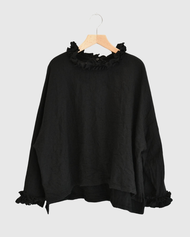 Wool Box Pullover in Black
