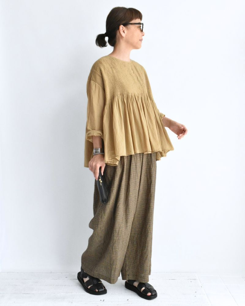 Crew-Neck 3/4 SL Shirt with Mini Pintuck in GreyKhaki