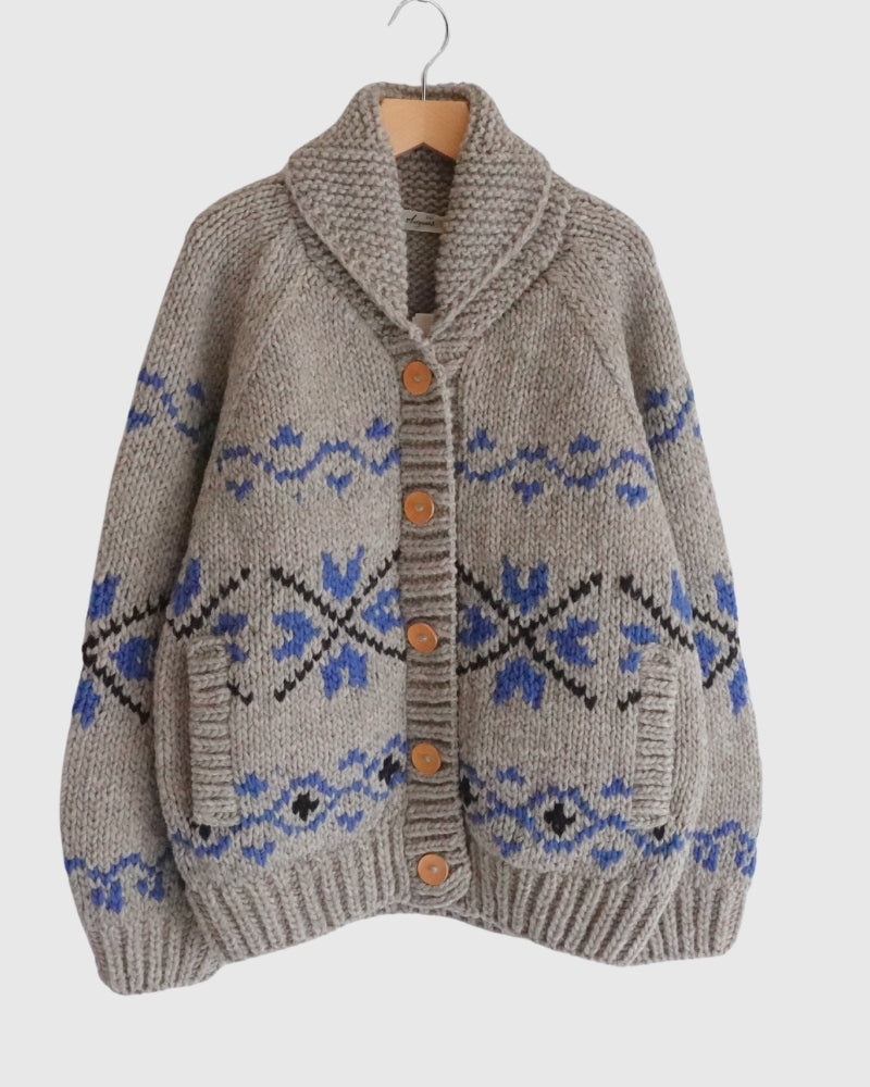 Wool Hand Knit Cardigan in Gray