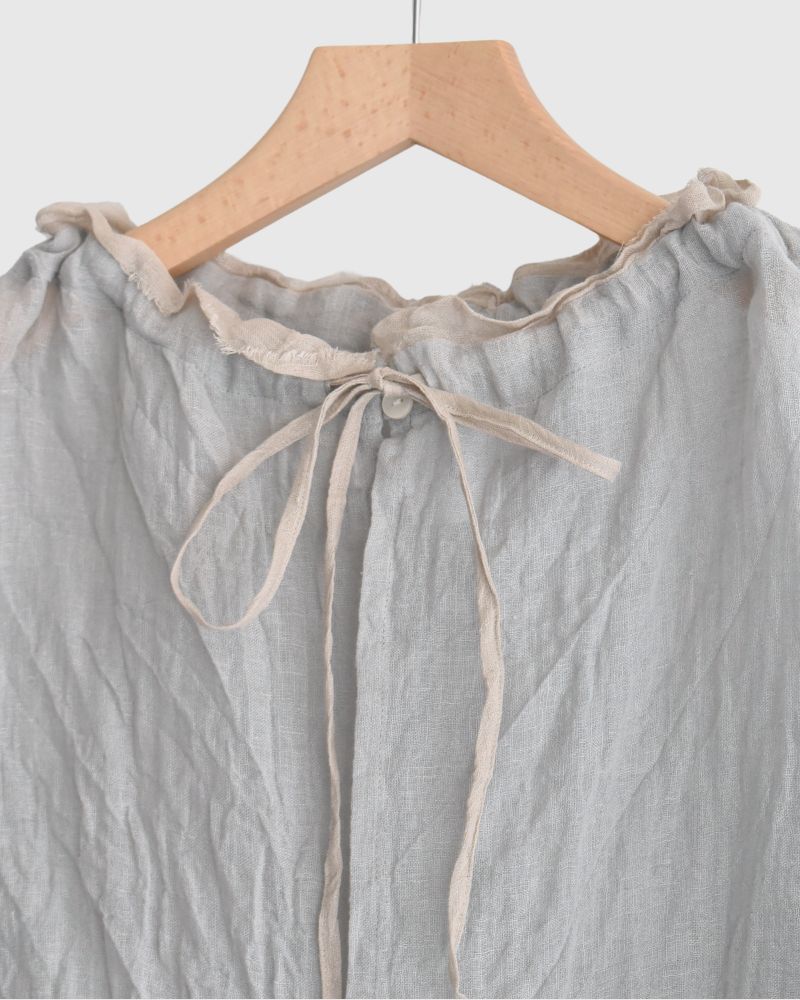 Linen ruffle neck cardigan in Gray
