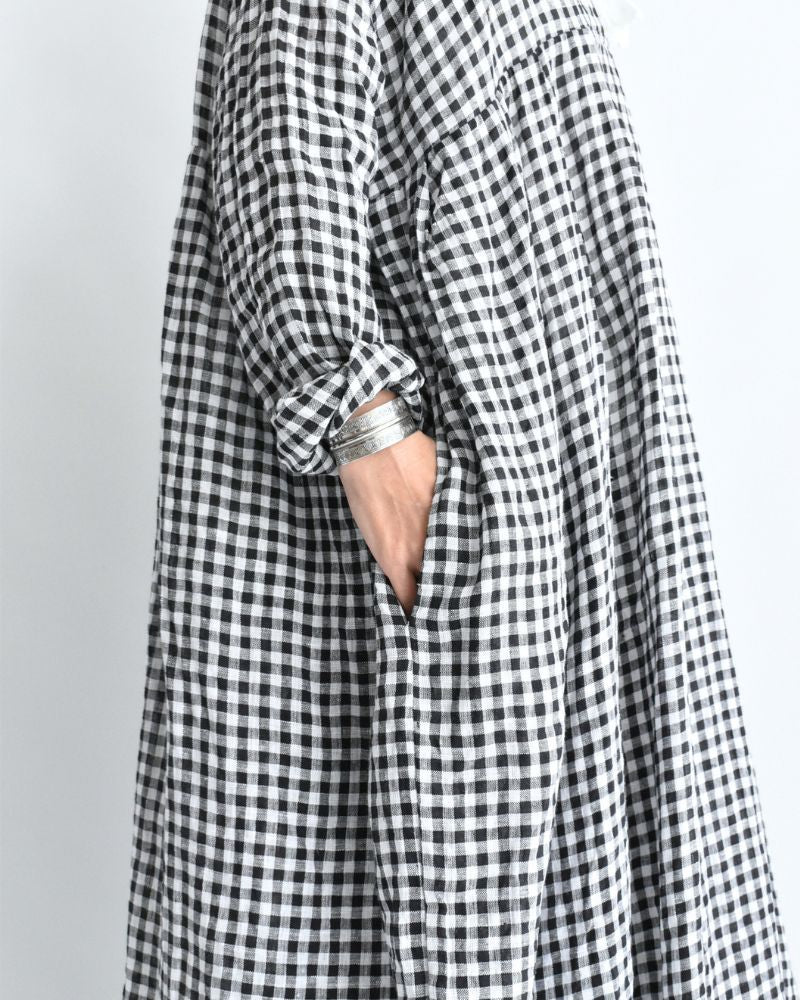 Gingham Check Linen Dress in BlackCheck