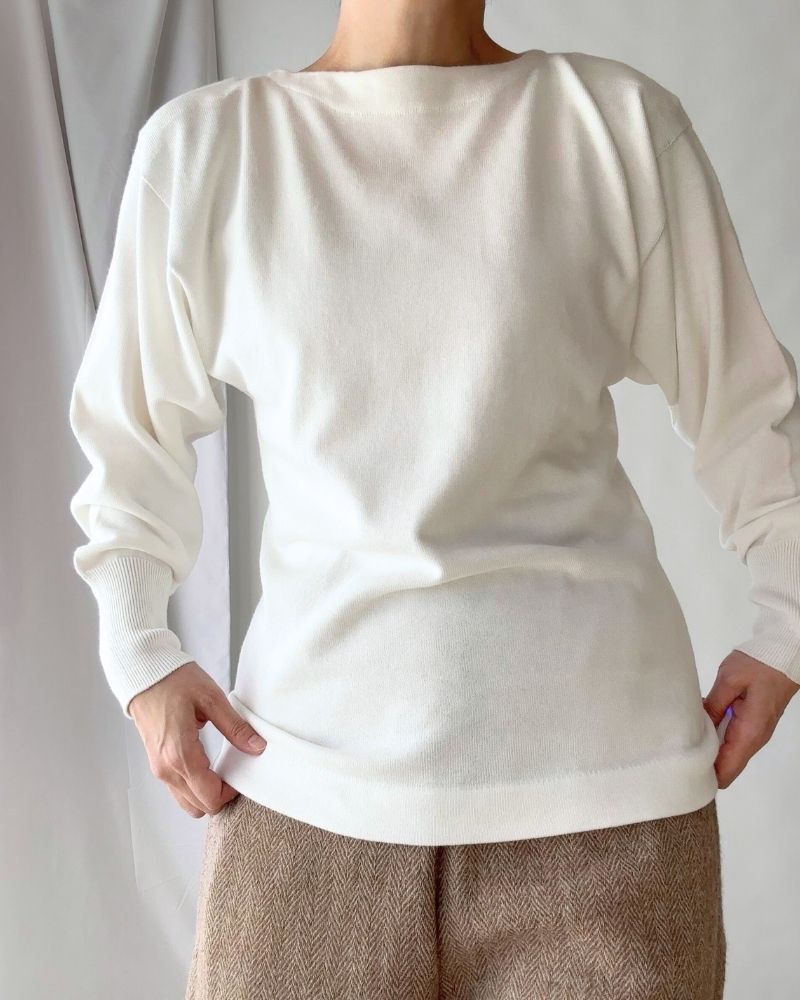 TRICOLOR BOAT NECK COTTON KNIT PULLOVER in White