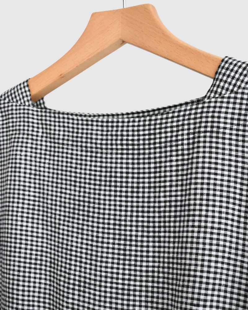 Dolman Gathered Blouse (LINEN) in Black/White