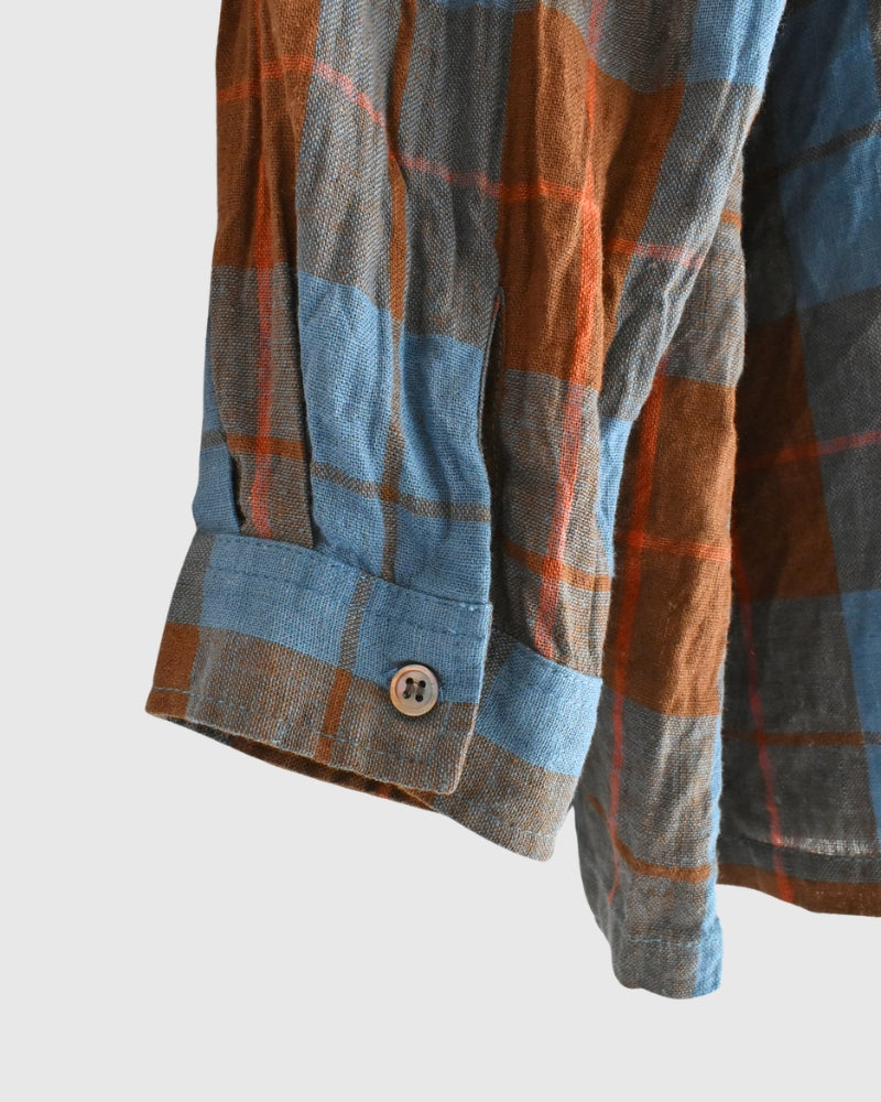 Linen Cotton Check Shirt in Blue