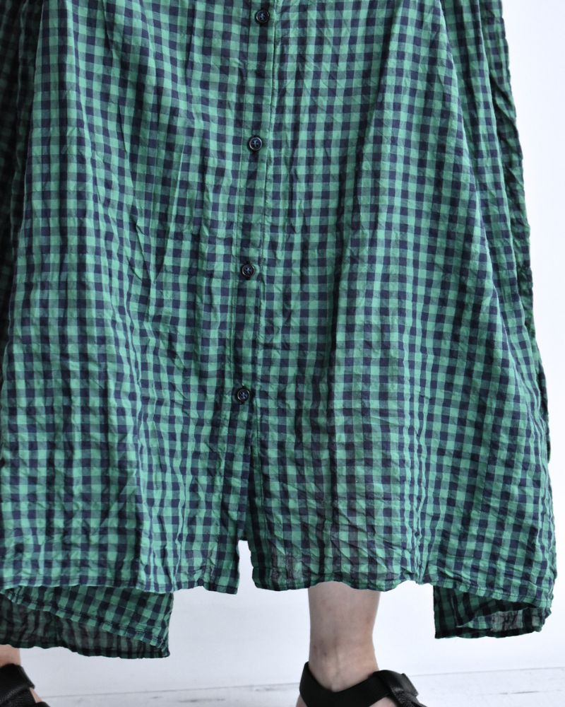 Block Check Sleeveless Gathered Dress in Green