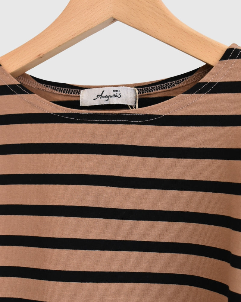 Cotton Striped Pullover in Mocha/Black