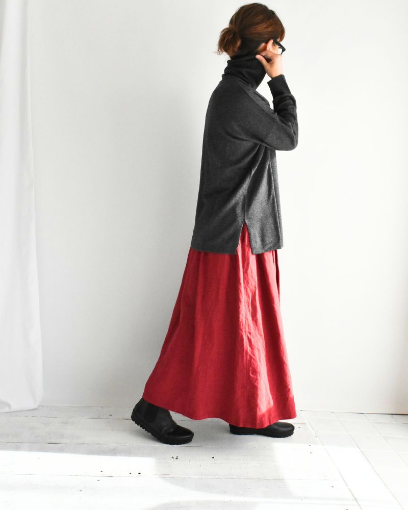 PLAIN STITCH DROP SHOULDER POLO NECK WITH SLIT in Charcoal