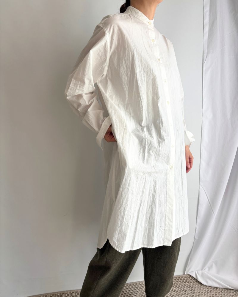 Band Collar Long Shirt in White