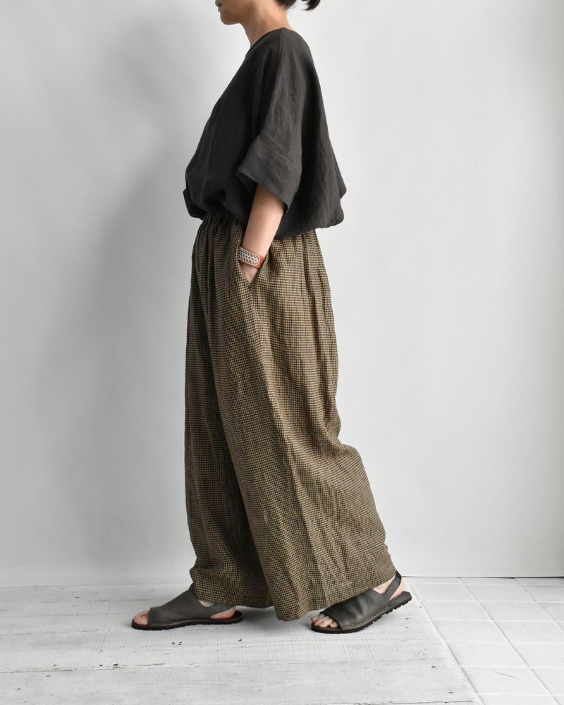 Wide Cocoon Gathered Pants in Camel/Black