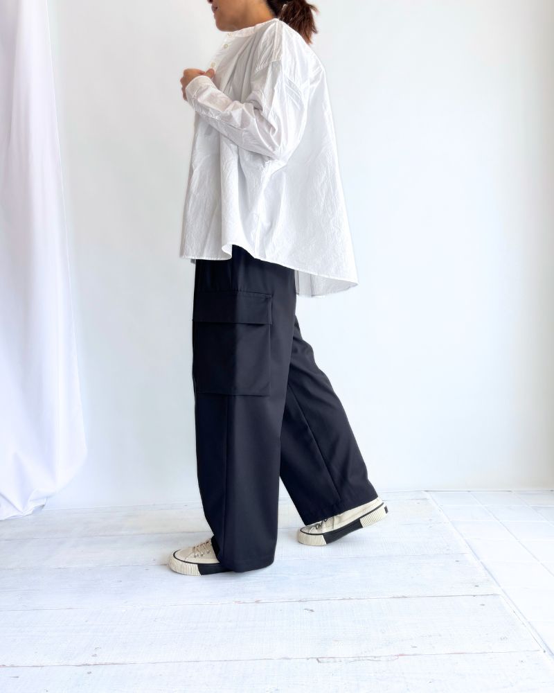 Band Collar Big Shirt in White