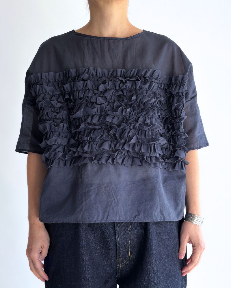 Beside Frill Pullover in Navy