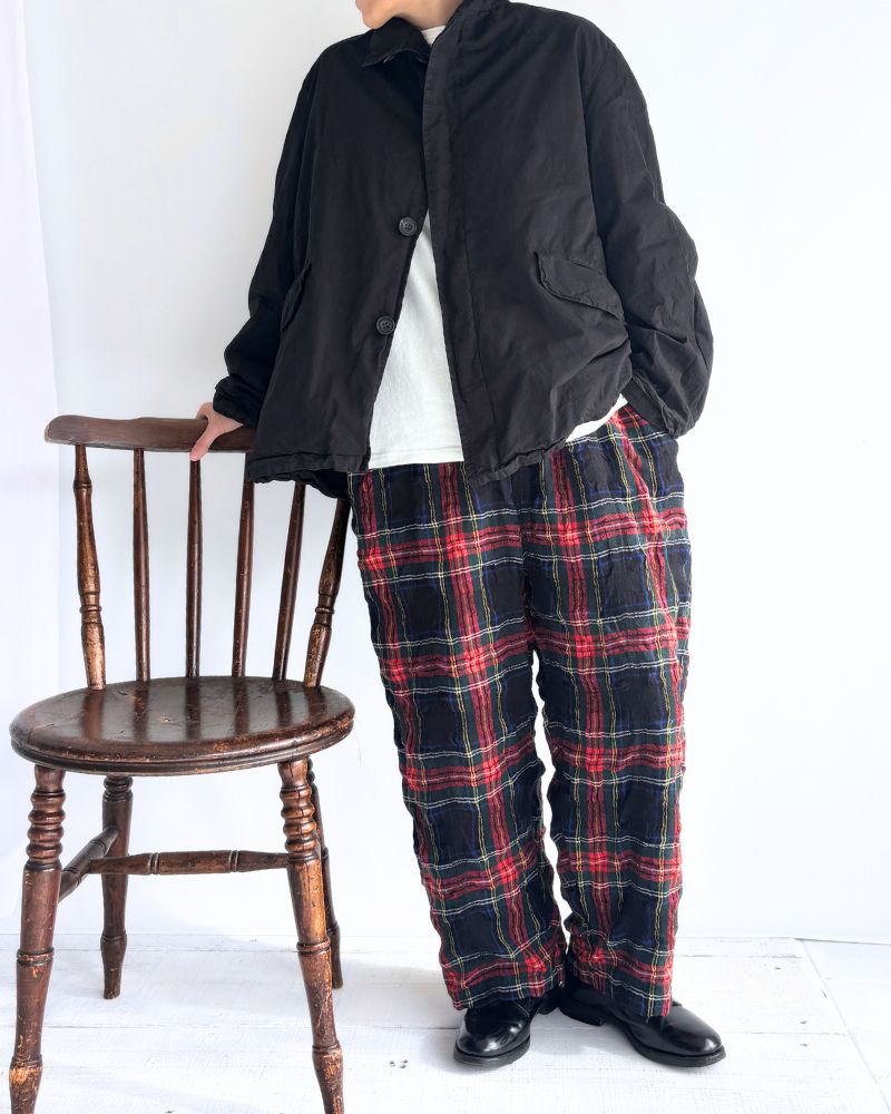 Cotton wool tartan check pants in Black