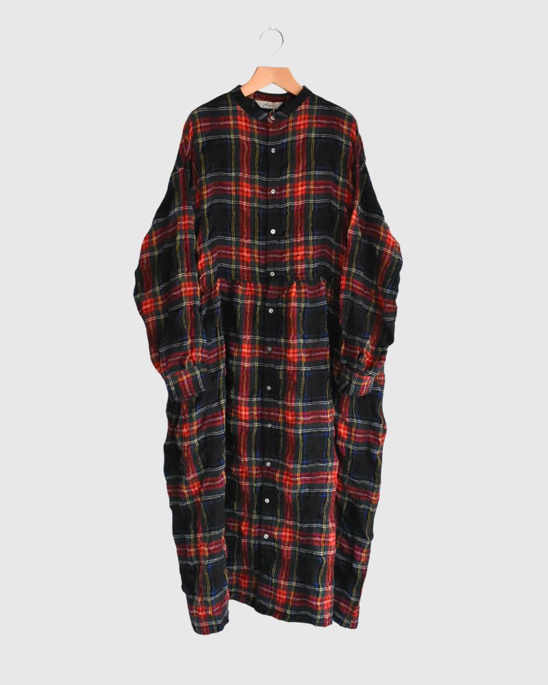 Cotton wool tartan check dress in Black