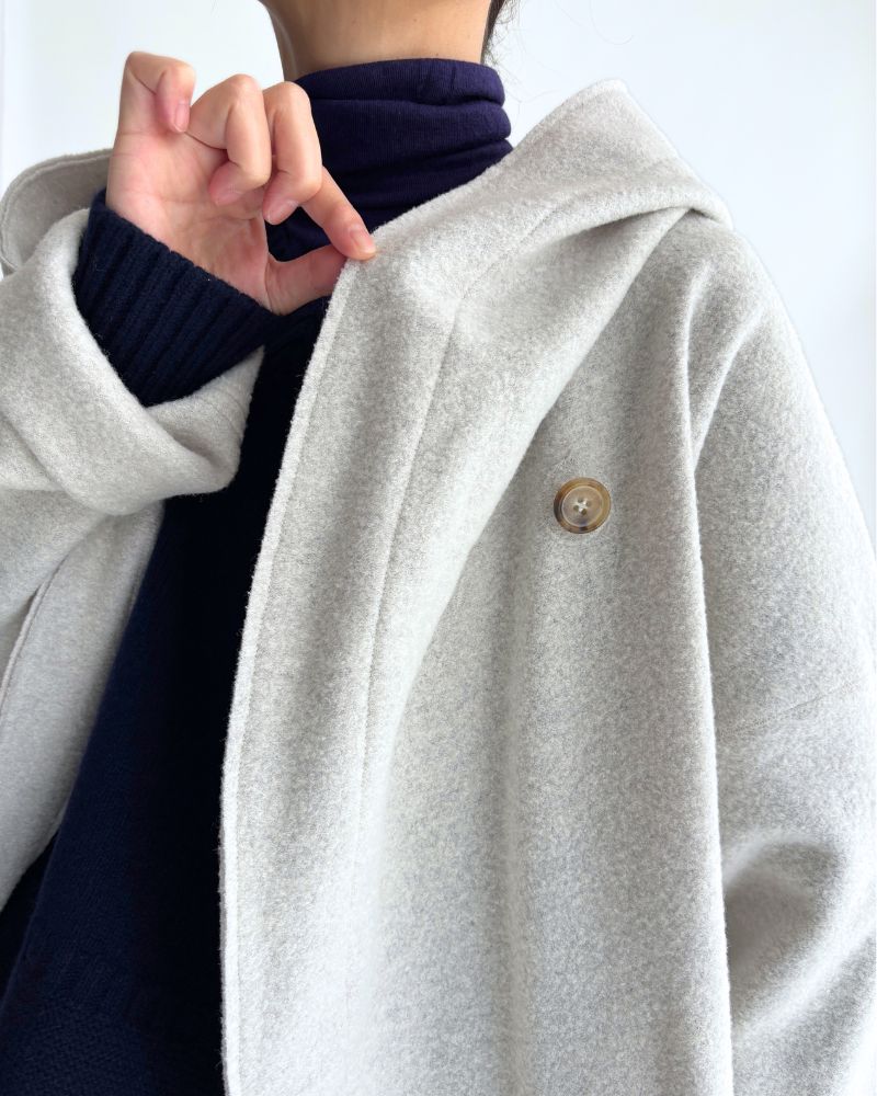 Felt Hooded Coat in OffWhite