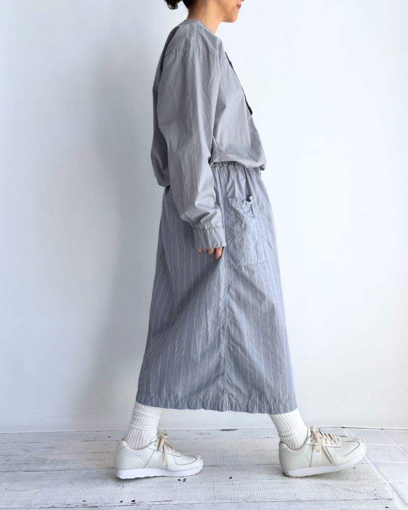 60s COTTON POPLIN OVERDYE HENRY NECK SHIRT in Blue