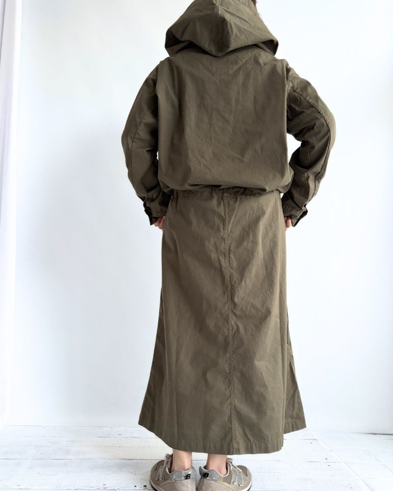 COTTON HERRINGBONE WASH HOODED PULLOVER SHIRT in KhakiHerringbone