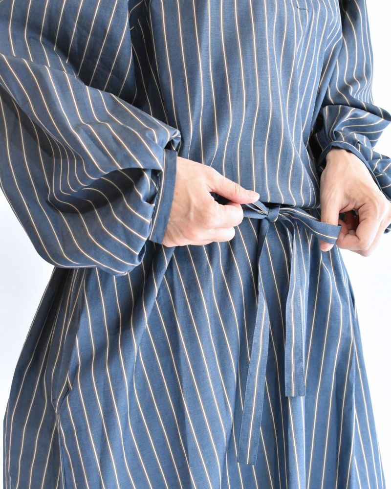 Balloon Sleeve Midi Dress in NavyStripe