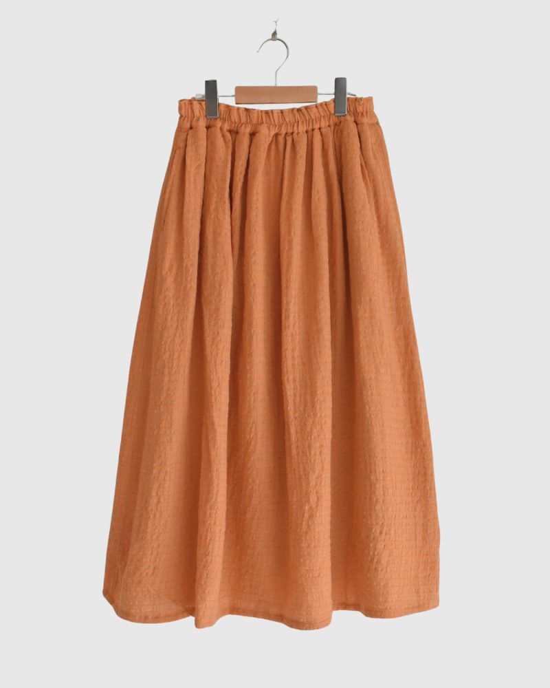 Wool Cotton Gingham Skirt in Orange/Mocha